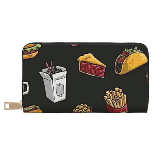 JRBWTDBW Chicken Leg Burger Drink Long Faux Leather Clutch Chic Stylish Women's Wallets for Modern Women Large Capacity Card Holder and Organizer Pockets Durable Purse Handbag for Everyday Travel, von JRBWTDBW
