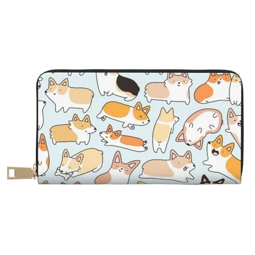 JRBWTDBW Corgi Muster Lange Kunstleder Clutch Chic Stilvolle Damen Geldbörsen für moderne Frauen Große Kapazität Kartenhalter und Organizer-Taschen Langlebige Geldbörse Handtasche für den täglichen von JRBWTDBW