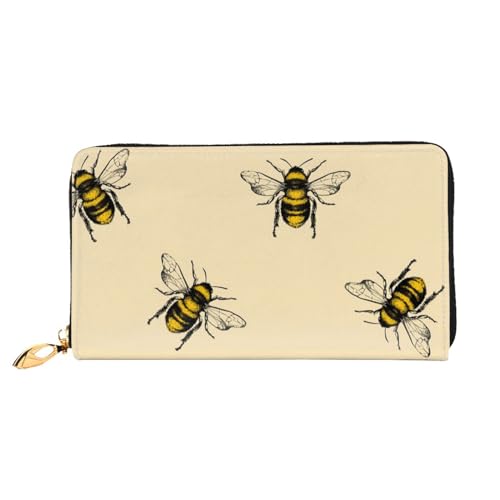 JRBWTDBW Damen-Geldbörse aus Leder, Motiv: Honigbiene, großes Fassungsvermögen, Kartenhalter, Damengeldbörse mit mehreren Kartenfächern, lange Damengeldbörse mit Reißverschlussfach, 19 x 10,5 cm, von JRBWTDBW