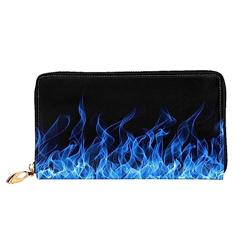 JRBWTDBW Damen-Geldbörse aus Leder, Motiv: blaue Flamme, großes Fassungsvermögen, Kartenhalter, Damengeldbörse mit mehreren Kartenfächern, lange Damengeldbörse mit Reißverschlussfach, 19 x 10,5 cm, von JRBWTDBW