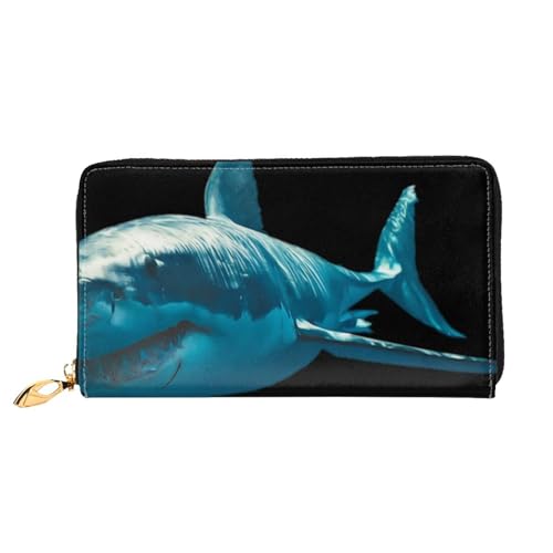 JRBWTDBW Damen-Geldbörse aus Leder, Motiv: blauer Hai, großes Fassungsvermögen, Kartenhalter, Damengeldbörse mit mehreren Kartenfächern, lange Damengeldbörse mit Reißverschlussfach, 19 x 10,5 cm, von JRBWTDBW