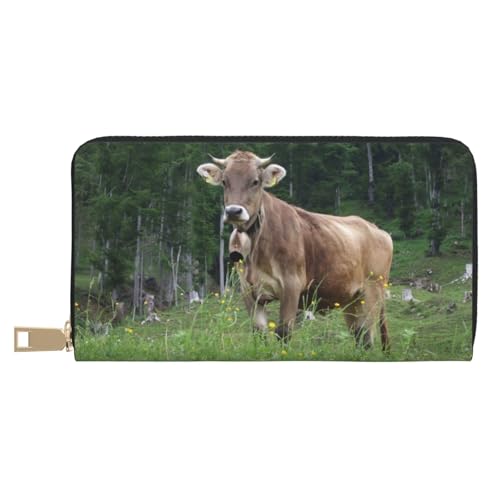JRBWTDBW Echte Schweizer Kuh Braun Lange Kunstleder Clutch Chic Stilvolle Damen Geldbörsen für moderne Frauen Große Kapazität Kartenhalter und Organizer-Taschen Langlebige Geldbörse Handtasche für den von JRBWTDBW