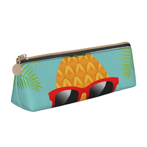 JRBWTDBW Federmäppchen aus Leder, Motiv: Ananas-Flamingo, schlankes Design, Stifttasche mit metallischem Reißverschluss, für Studenten, Büro, Universität, Mittelschule, weiß, Einheitsgröße, von JRBWTDBW
