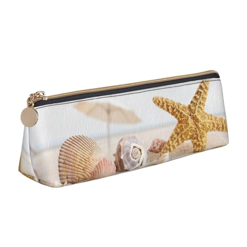 JRBWTDBW Federmäppchen aus Leder, Motiv: Muscheln, Seestern am Strand, schlankes Design, Stifttasche mit metallischem Reißverschluss, für Studenten, Büro, Universität, Mittelschule, weiß, von JRBWTDBW