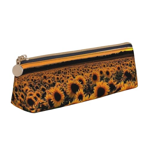 JRBWTDBW Federmäppchen aus Leder, Motiv: Sonnenblume und Sonnenuntergang, schlankes Design, Stifttasche mit metallischem Reißverschluss, Größe für Studenten, Büro, Universität, Mittelschule, weiß, von JRBWTDBW