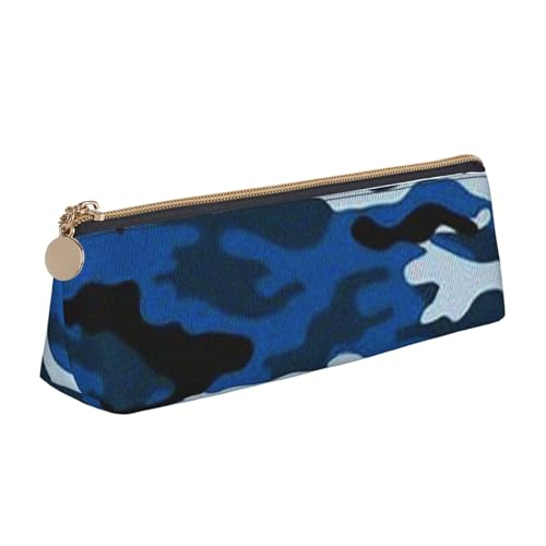 JRBWTDBW Federmäppchen aus Leder, schmales Design, mit metallischem Reißverschluss, für Studenten, Büro, Uni, Mittelschule, Blau, weiß, Einheitsgröße, Schulranzen-Set von JRBWTDBW