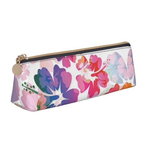 JRBWTDBW Federmäppchen aus Leder mit Hawaii-Blumendruck, schlankes Design, Stifttasche mit metallischem Reißverschluss, Größe für Studenten, Büro, Universität, Mittelschule, weiß, Einheitsgröße, von JRBWTDBW