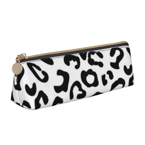 JRBWTDBW Federmäppchen aus Leder mit Leopardenmuster, schlankes Design, Stifttasche mit metallischem Reißverschluss, Größe für Studenten, Büro, Uni, Mittelschule, Schwarz und Weiß, weiß, von JRBWTDBW