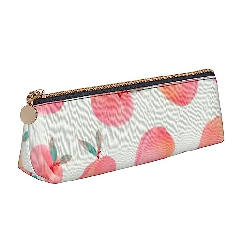 JRBWTDBW Federmäppchen aus Leder mit Pfirsichmuster, schlankes Design, Stifteetui mit metallischem Reißverschluss, Größe für Studenten, Büro, Uni, Mittelschule, Stifteetui, weiß, Einheitsgröße, von JRBWTDBW