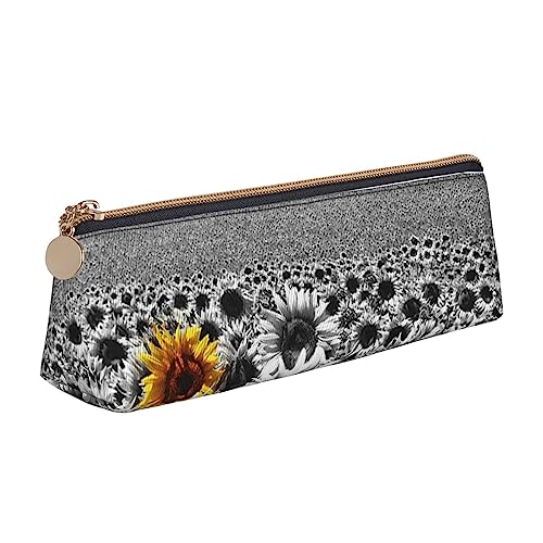 JRBWTDBW Federmäppchen aus Leder mit Sonnenblumen-Motiv, schlankes Design, Stifttasche mit metallischem Reißverschluss, für Studenten, Büro, Universität, Mittelschule, Schwarz und Weiß, weiß, von JRBWTDBW