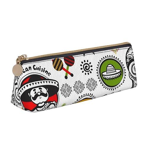JRBWTDBW Federmäppchen aus Leder mit mexikanischen Salsa-Symbolen, schlankes Design, Stifttasche mit metallischem Reißverschluss, Größe für Studenten, Büro, Universität, Mittelschule, weiß, von JRBWTDBW