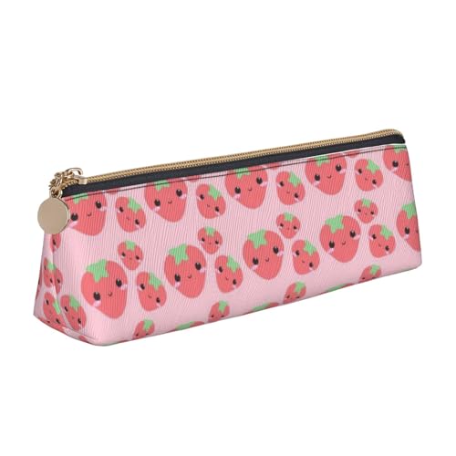 JRBWTDBW Federmäppchen aus Leder mit niedlichem Erdbeermotiv, schlankes Design, Stifttasche mit metallischem Reißverschluss, Größe für Studenten, Büro, Uni, Mittelschule, weiß, Einheitsgröße, von JRBWTDBW