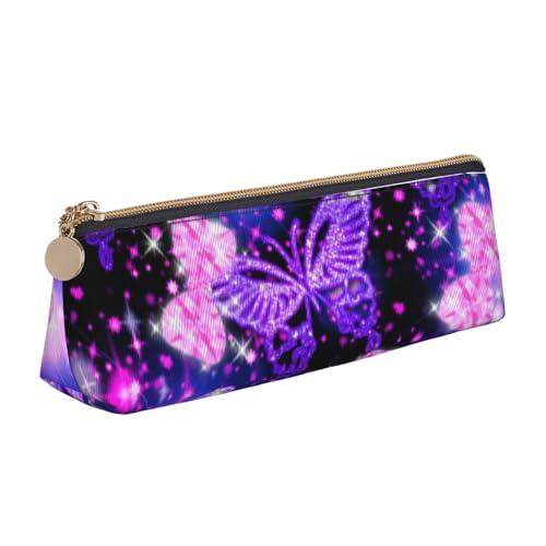 JRBWTDBW Federmäppchen aus Leder mit niedlichem Schmetterlings-Aufdruck, schlankes Design, Stifttasche mit metallischem Reißverschluss, für Studenten, Büro, Uni, Mittelschule, Stifteetui, Violett, von JRBWTDBW