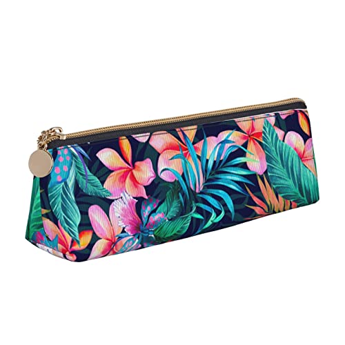 JRBWTDBW Federmäppchen aus Leder mit tropischen Blumen, schlankes Design, Stifttasche mit metallischem Reißverschluss, Größe für Studenten, Büro, Uni, Mittelschule, weiß, Einheitsgröße, von JRBWTDBW