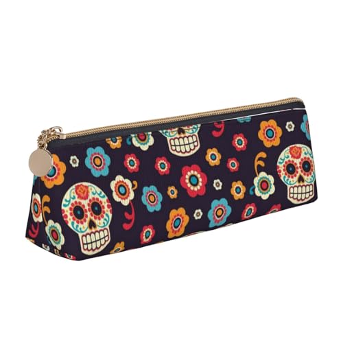 JRBWTDBW Federmäppchen aus mexikanischem Totenkopf-Leder, schlankes Design, Stifttasche mit metallischem Reißverschluss, Größe für Studenten, Büro, Universität, Mittelschule, weiß, Einheitsgröße, von JRBWTDBW