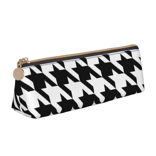 JRBWTDBW Federmäppchen aus schwarzem Leder mit Hahnentrittmuster, schlankes Design, Stifttasche mit metallischem Reißverschluss, Größe für Studenten, Büro, Uni, Mittelschule, weiß, Einheitsgröße, von JRBWTDBW