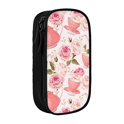 JRBWTDBW Federmäppchen mit Teekanne, für Studenten, Mädchen, Jungen, großes Fassungsvermögen, für Erwachsene, Stiftemäppchen, Büro-Organizer, einfach, langlebig, multifunktional, Rosa, Schwarz , von JRBWTDBW