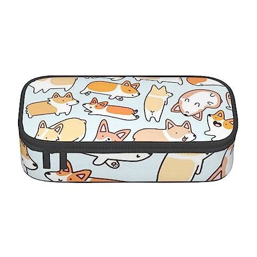 JRBWTDBW Federmäppchen mit großem Fassungsvermögen, Corgi-Muster, großes Fassungsvermögen, Federmäppchen für Studenten, Schreibwaren-Tasche, Federmäppchen mit glattem Reißverschluss, tragbares von JRBWTDBW