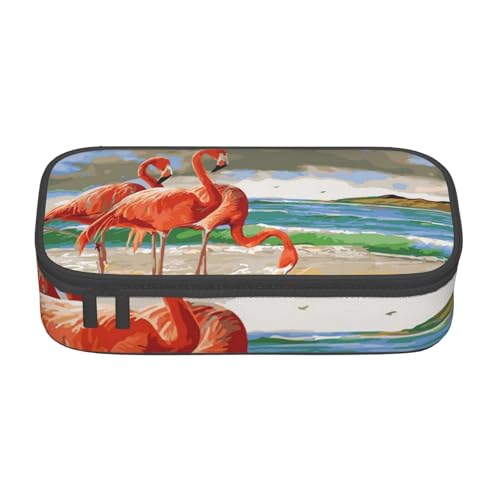 JRBWTDBW Federmäppchen mit großem Fassungsvermögen, Flamingo-Strand, großes Fassungsvermögen, Federmäppchen für Studenten, Schreibwaren-Tasche, Federmäppchen mit glattem Reißverschluss, tragbares von JRBWTDBW