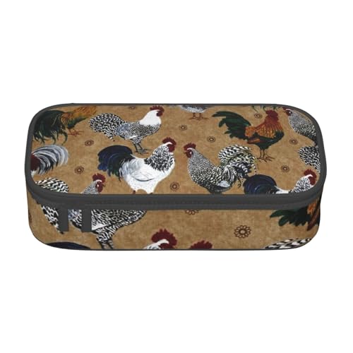 JRBWTDBW Federmäppchen mit großem Fassungsvermögen, Hahn- und Huhn-Druck, großes Fassungsvermögen, Federmäppchen für Studenten, Schreibwaren-Tasche, Federmäppchen mit glattem Reißverschluss, tragbares von JRBWTDBW