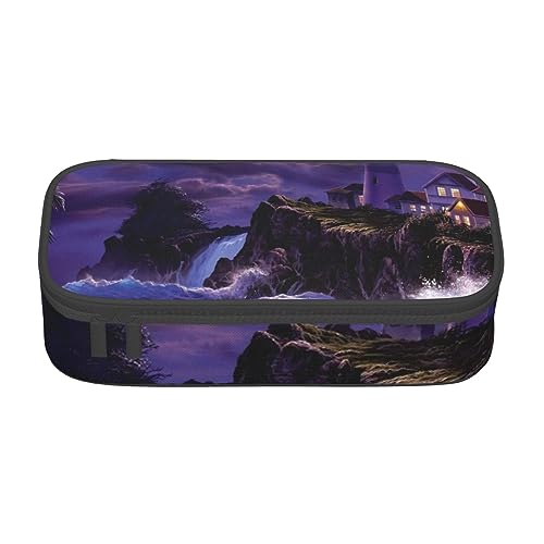 JRBWTDBW Federmäppchen mit großem Fassungsvermögen, Motiv: Mondschein, Leuchtturm, großes Fassungsvermögen, Federmäppchen für Studenten, Schreibwaren-Tasche, Federmäppchen mit glattem Reißverschluss, von JRBWTDBW
