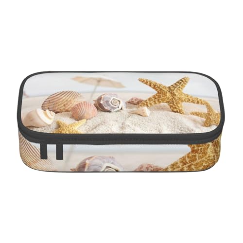 JRBWTDBW Federmäppchen mit großem Fassungsvermögen, Muscheln, Seestern am Strand, großes Fassungsvermögen, Federmäppchen für Studenten, Schreibwaren-Tasche, Federmäppchen mit glattem Reißverschluss, von JRBWTDBW