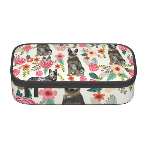 JRBWTDBW Federmäppchen mit großem Fassungsvermögen, Rinderhund, Blumen, großes Fassungsvermögen, Federmäppchen für Studenten, Schreibwaren-Tasche, Schreibtisch-Organizer mit glattem Reißverschluss, JRBWTDBW Federmäppchen mit großem Fassungsvermögen, Rinderhund, Blumen, großes Fassungsvermögen, Federmäppchen für Studenten, Schreibwaren-Tasche, Schreibtisch-Organizer mit glattem Reißverschluss, von JRBWTDBW