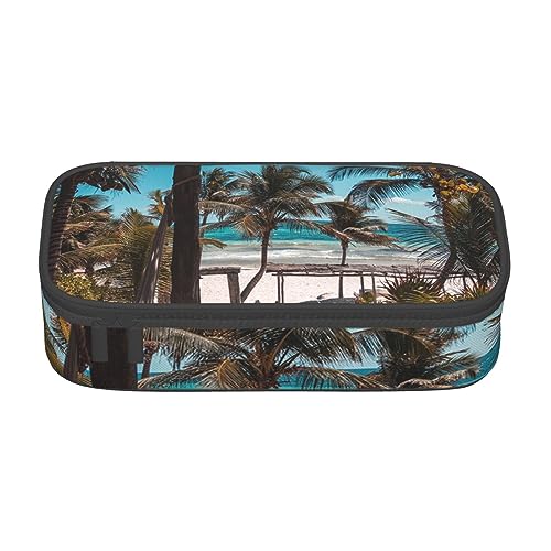JRBWTDBW Federmäppchen mit großem Fassungsvermögen, Strandpalmen, großes Fassungsvermögen, Federmäppchen für Studenten, Schreibwaren-Tasche, Federmäppchen mit glattem Reißverschluss, tragbares von JRBWTDBW