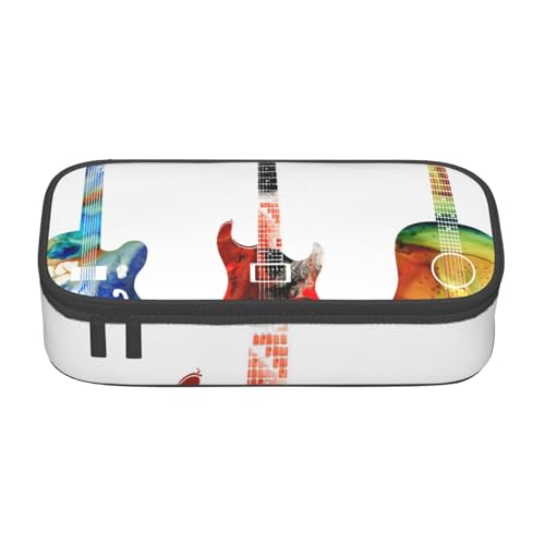 JRBWTDBW Federmäppchen mit großem Fassungsvermögen, bunte Gitarren, großes Fassungsvermögen, Federmäppchen für Studenten, Schreibwaren-Tasche, Schreibtisch-Organizer mit glattem Reißverschluss, von JRBWTDBW