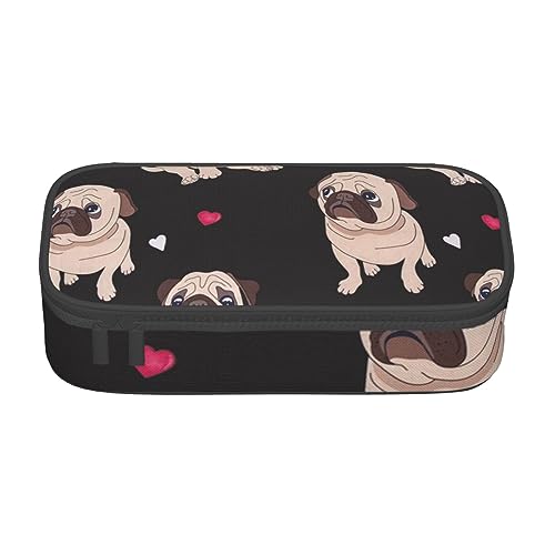 JRBWTDBW Federmäppchen mit großem Fassungsvermögen, niedlicher Mops, großes Fassungsvermögen, Federmäppchen für Studenten, Schreibwaren-Tasche, Schreibtisch-Organizer mit glattem Reißverschluss, von JRBWTDBW