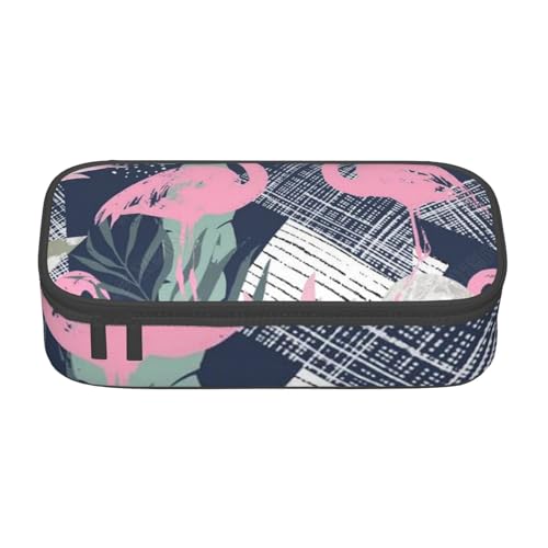 JRBWTDBW Federmäppchen mit großem Fassungsvermögen, rosa Flamingo und Blättern, großes Fassungsvermögen, Federmäppchen für Studenten, Schreibwaren-Tasche, Federmäppchen mit glattem Reißverschluss, von JRBWTDBW