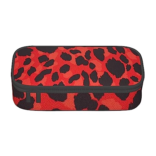JRBWTDBW Federmäppchen mit großem Fassungsvermögen, rotes Leopardenmuster, großes Fassungsvermögen, Federmäppchen für Studenten, Schreibwaren-Tasche, Federmäppchen mit glattem Reißverschluss, von JRBWTDBW