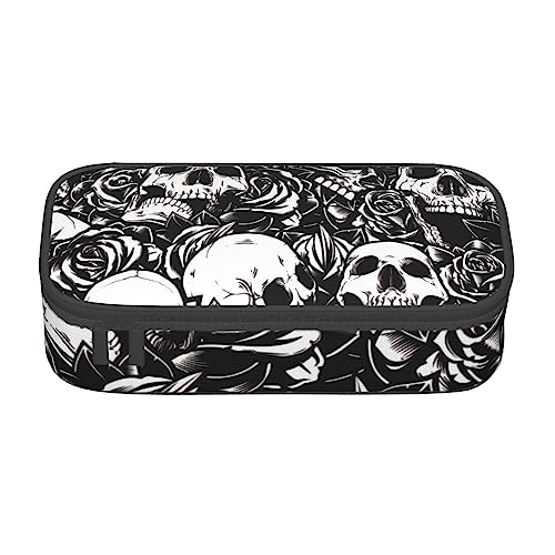 JRBWTDBW Federmäppchen mit großem Fassungsvermögen, schwarzes Blumenmuster, großes Fassungsvermögen, Federmäppchen für Studenten, Schreibwaren-Tasche, Federmäppchen mit glattem Reißverschluss, von JRBWTDBW