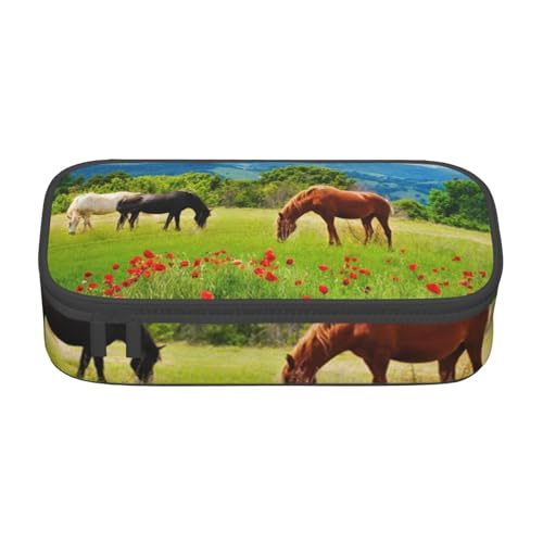 JRBWTDBW Federmäppchen mit großem Fassungsvermögen, verschiedene Arten von Pferden, großes Fassungsvermögen, Federmäppchen für Studenten, Schreibwaren-Tasche, Federmäppchen mit glattem Reißverschluss, von JRBWTDBW