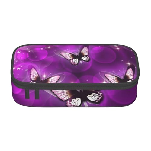 JRBWTDBW Federmäppchen mit großem Fassungsvermögen, violetter Schmetterling, großes Fassungsvermögen, Federmäppchen für Studenten, Schreibwaren-Tasche, Schreibtisch-Organizer mit glattem von JRBWTDBW