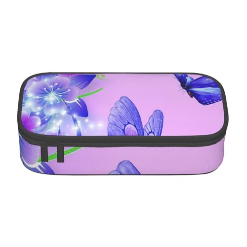 JRBWTDBW Federmäppchen mit großem Fassungsvermögen, violetter Schmetterling, großes Fassungsvermögen, Federmäppchen für Studenten, Schreibwaren-Tasche, Schreibtisch-Organizer mit glattem von JRBWTDBW