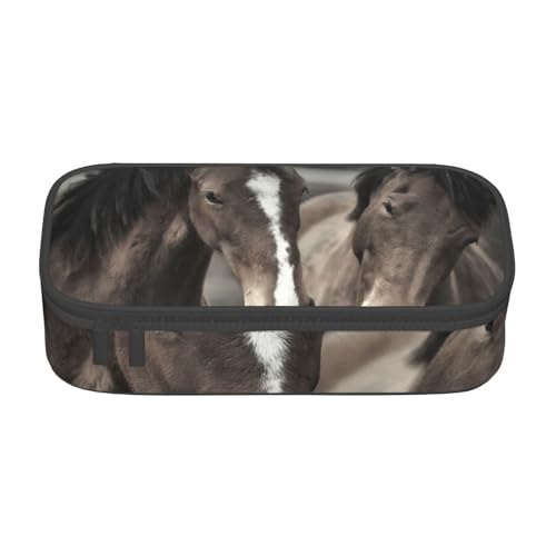 JRBWTDBW Federmäppchen mit großem Fassungsvermögen, zwei Pferde, großes Fassungsvermögen, Federmäppchen für Studenten, Schreibwaren-Tasche, Federmäppchen mit glattem Reißverschluss, tragbares von JRBWTDBW