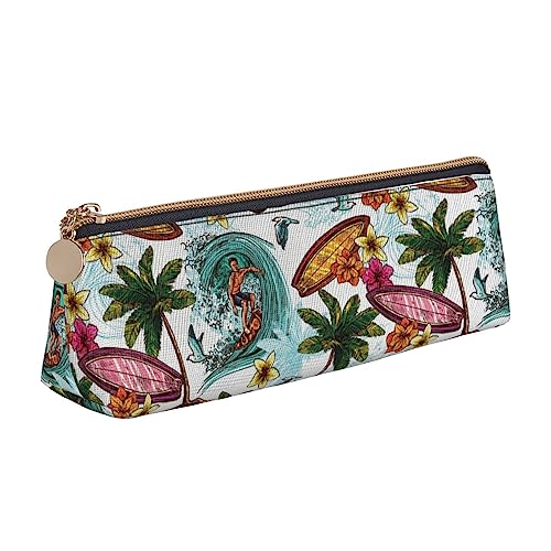 JRBWTDBW Federmäppchen mit hawaiianischem Surfer auf gewelltem Leder, schlankes Design, Stifttasche mit metallischem Reißverschluss, Taschengröße für Studenten, Büro, Universität, Mittelschule, weiß, von JRBWTDBW