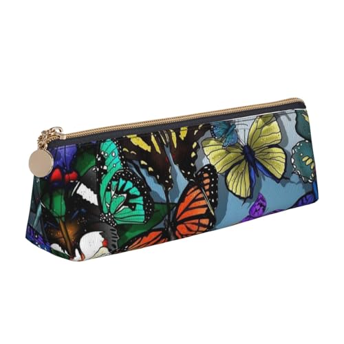 JRBWTDBW Handgezeichnetes Federmäppchen aus Leder, Schmetterlings-Motiv, schlankes Design, Stifttasche mit metallischem Reißverschluss, Größe für Studenten, Büro, Universität, Mittelschule, weiß, von JRBWTDBW