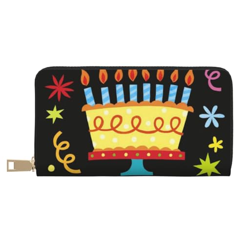 JRBWTDBW Happy Birthday Big Cake Long Faux Leather Clutch Chic Stylish Women's Wallets for Modern Women Large Capacity Card Holder and Organizer Pockets Durable Purse Handbag for Everyday Travel, von JRBWTDBW