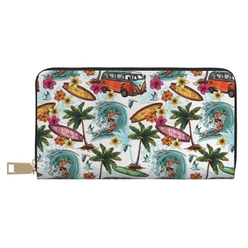 JRBWTDBW Hawaiian Surfer On Wavy Long Faux Leather Clutch Chic Stylish Women's Wallets for Modern Women Large Capacity Card Holder and Organizer Pockets Durable Purse Handbag for Everyday Travel, von JRBWTDBW