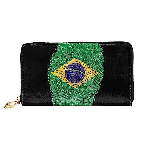 JRBWTDBW Leder Damen Brasilien bedruckte Geldbörsen große Kapazität Kartenhalter Damen Geldbörse mit mehreren Kartenfächern Lange Damengeldbörse mit Reißverschlussfach 19 cm x 10,5 cm Damengeldbörsen von JRBWTDBW