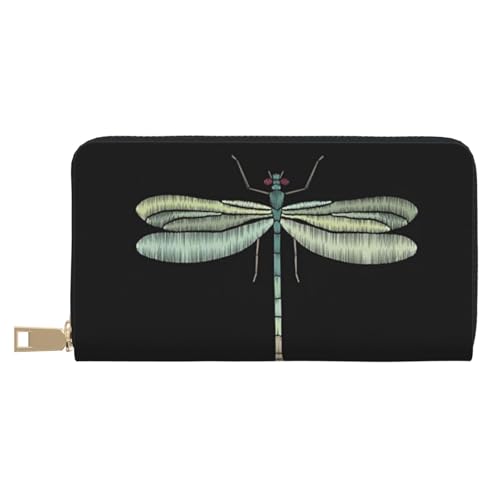 JRBWTDBW Libelle schwarze lange Kunstleder-Clutch, schick, stilvolle Damen-Geldbörsen für moderne Frauen, großes Fassungsvermögen, Kartenhalter und Organizer-Taschen, strapazierfähige Geldbörse, von JRBWTDBW