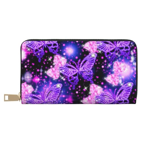 JRBWTDBW Lila süße Schmetterlings-Print lange Kunstleder Clutch Chic stilvolle Damengeldbörse für moderne Frauen große Kapazität Kartenhalter und Organizer-Taschen strapazierfähige Geldbörse von JRBWTDBW