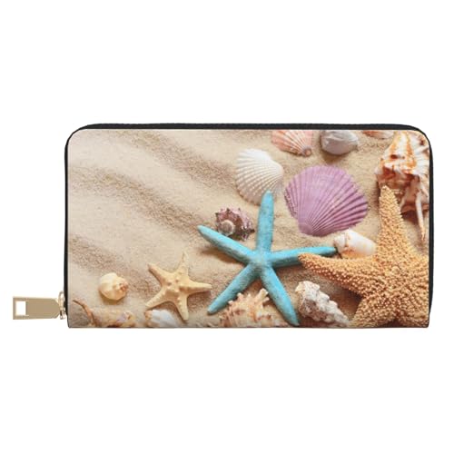 JRBWTDBW Muscheln Seestern Lange Kunstleder Clutch Chic Stilvolle Damengeldbörsen für moderne Frauen Große Kapazität Kartenhalter und Organizer-Taschen Langlebige Geldbörse Handtasche für den von JRBWTDBW