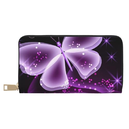 JRBWTDBW Niedliche lila Schmetterling lange Kunstleder Clutch Chic Stilvolle Damen Geldbörse für moderne Frauen Große Kapazität Kartenhalter und Organizer-Taschen Langlebige Geldbörse Handtasche für von JRBWTDBW