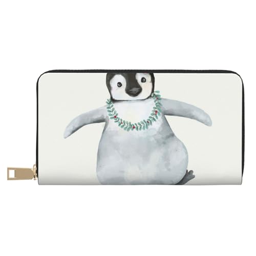 JRBWTDBW Pinguin trägt Blumen lange Kunstleder Clutch Chic stilvolle Damengeldbörse für moderne Frauen große Kapazität Kartenhalter und Organizer-Taschen langlebige Geldbörse Handtasche für den von JRBWTDBW