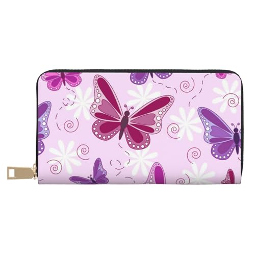 JRBWTDBW Rosa Schmetterling Lange Kunstleder Clutch Chic Stilvolle Damen Geldbörse für moderne Frauen Große Kapazität Kartenhalter und Organizer-Taschen Strapazierfähige Geldbörse Handtasche für den von JRBWTDBW