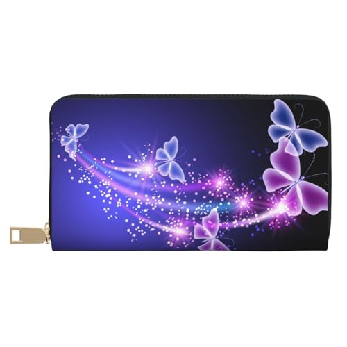 JRBWTDBW Schöne lila Schmetterling lange Kunstleder Clutch Chic Stilvolle Damen Geldbörse für moderne Frauen Große Kapazität Kartenhalter und Organizer-Taschen Langlebige Geldbörse Handtasche für den von JRBWTDBW