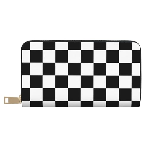 JRBWTDBW Schwarze und weiße karierte lange Kunstleder-Clutch, schick, stilvolle Damen-Geldbörsen für moderne Frauen, großes Fassungsvermögen, Kartenhalter und Organizer-Taschen, strapazierfähige von JRBWTDBW